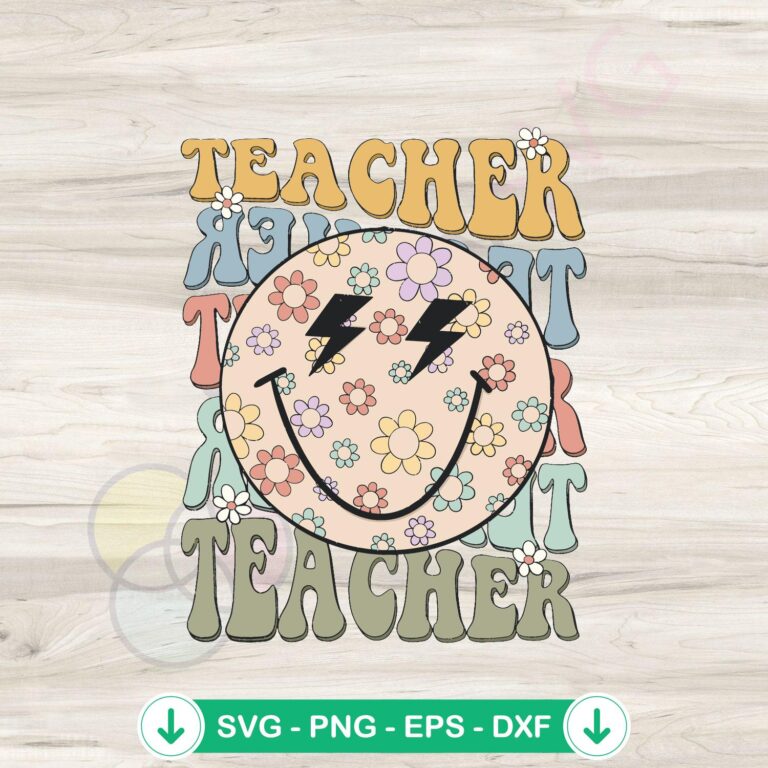 Retro Teacher Back To School SVG Teacher Smiley Face Bundle 2 Retro Teacher Back To School svg file for Cricut cutting machine