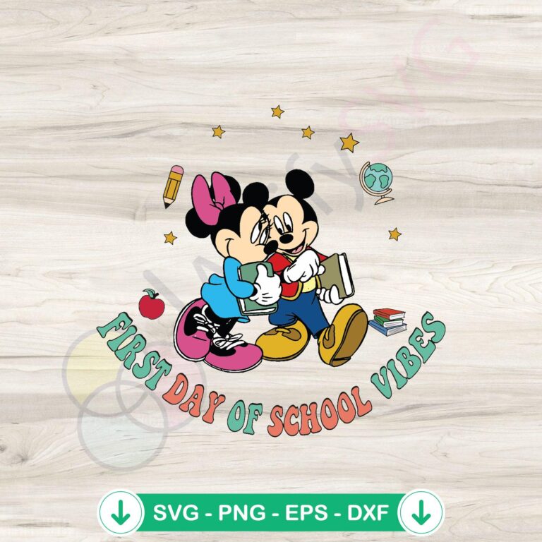 First Day of School Vibes SVG file featuring Mickey and Friends for cutting machines