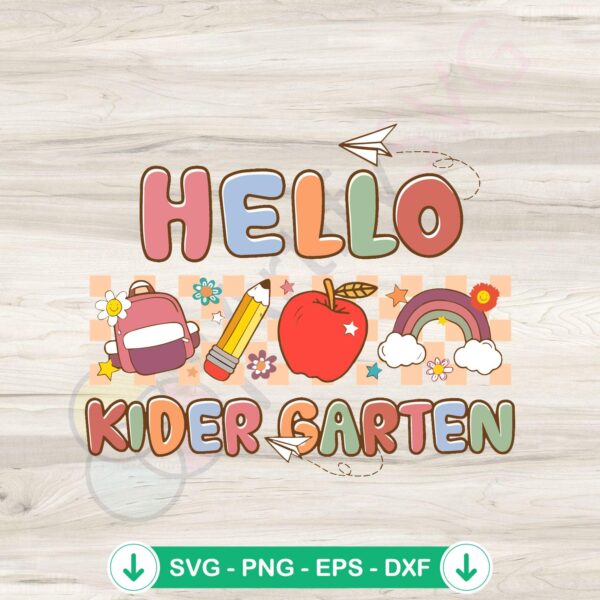 Hello Kindergarten SVG clipart cutting file for first day of school