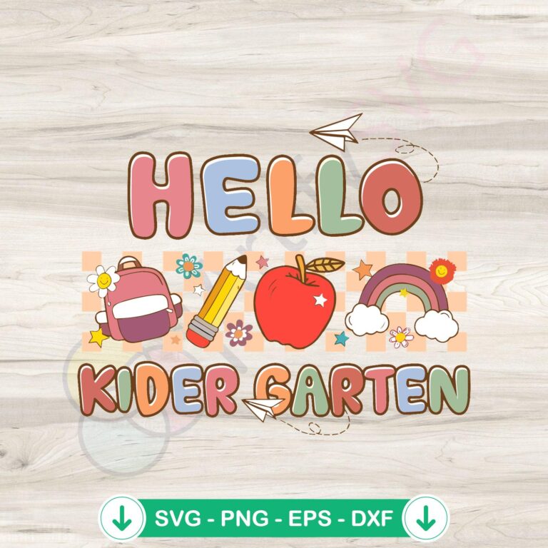 Hello Kindergarten SVG Clipart - First Day of School Digital Design 2 Hello Kindergarten SVG clipart cutting file for first day of school