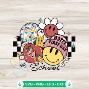 Happy First Day of School SVG file, groovy hippie face cutting file