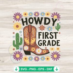 Retro Howdy First Grade SVG file for Cricut and cutting machines