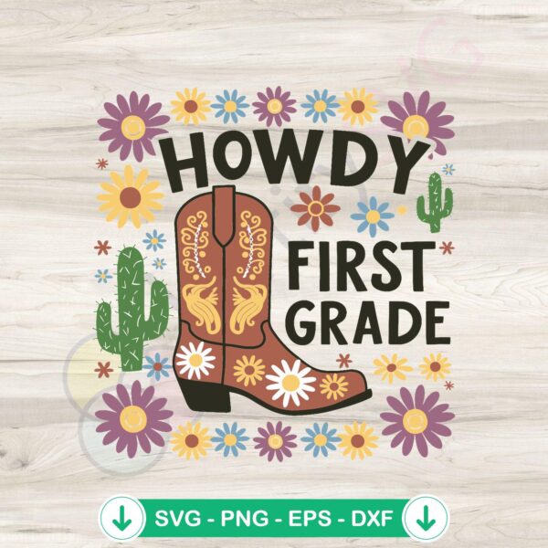Retro Howdy First Grade SVG file for Cricut and cutting machines