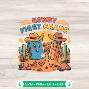 Howdy First Grade Cowboy Book SVG file for cricut cutting machine
