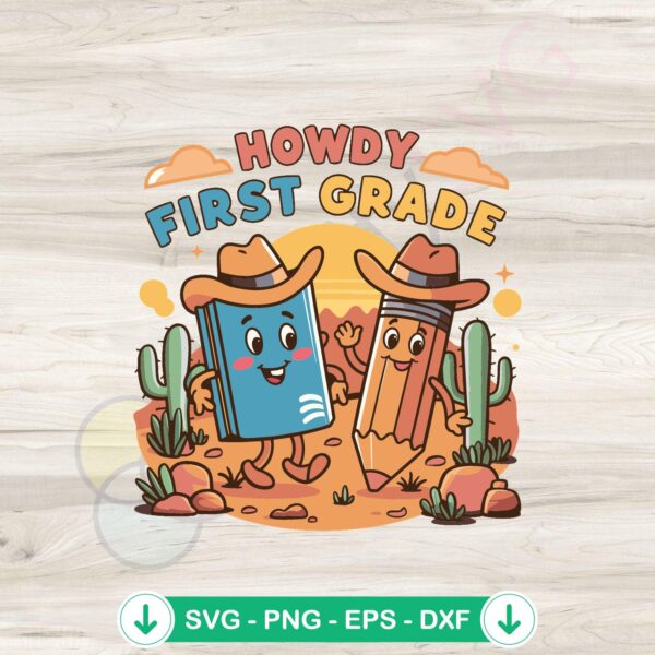 Howdy First Grade Cowboy Book SVG file for cricut cutting machine