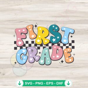 Checkered First Grade Back to School SVG file for cutting