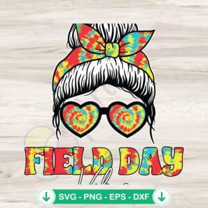 Retro Field Day Vibes messy bun SVG file for cutting machine