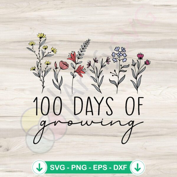 Floral 100 Days Of Growing svg file for cricut and cutting machines