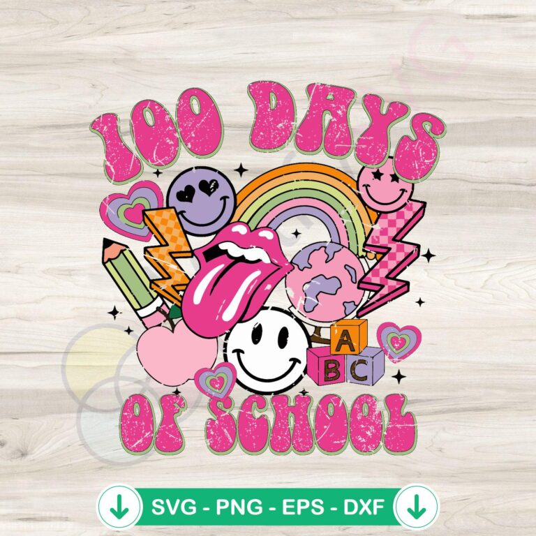 Groovy Happy 100 Days of School SVG file for cricut cutting machine