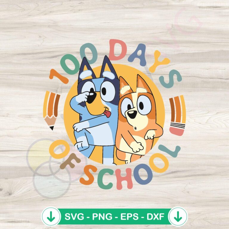 Retro Bluey Bingo 100 Days of School Clipart SVG - Fun and Colorful Graphics 2 Retro Bluey Bingo SVG file for 100 Days of School cut file