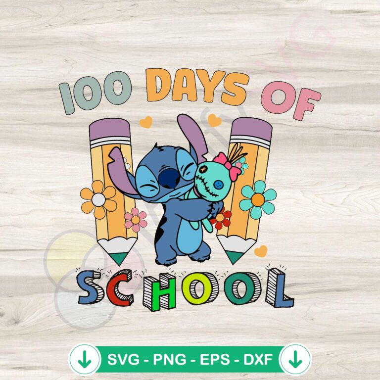 Cute Stitch 100 Days of School SVG Clipart: Fun and Adorable School Clipart 2 Cute Stitch 100 Days of School SVG file for cutting machines