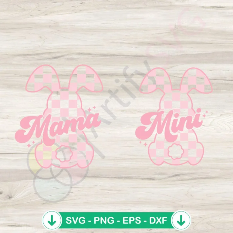 Mama Mini Checkered Bunny SVG file for Cricut cutting machine