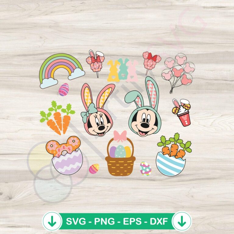 Happy Easter Mickey and Friends Bunny Ear SVG file for cutting machine