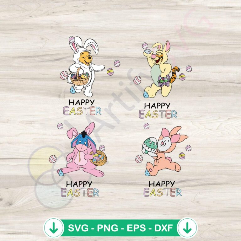 Happy Easter Day Winnie The Pooh and Friends Bunny Cosplay SVG Clipart 2 Happy Easter Day Winnie The Pooh bunny svg file cutting file