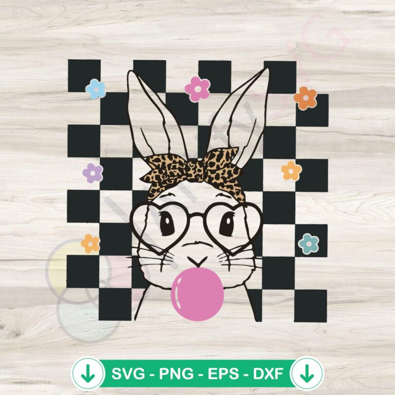Retro Bunny Leopard Bow SVG file for Cricut cutting