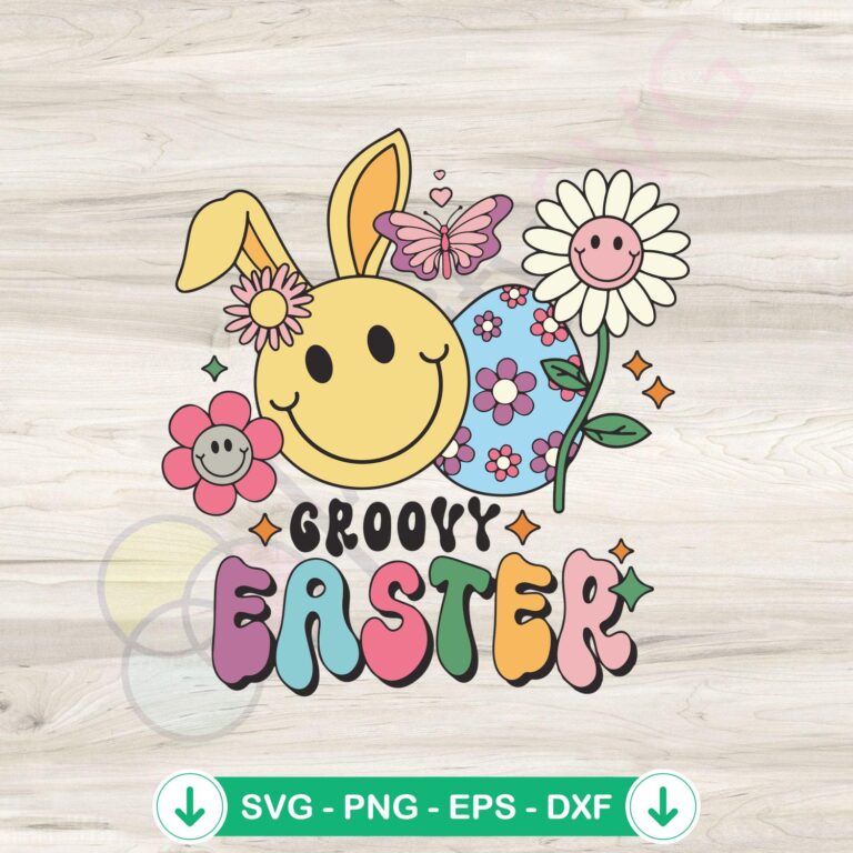 Groovy Retro Cute Easter Bunny SVG file for Cricut cutting machines