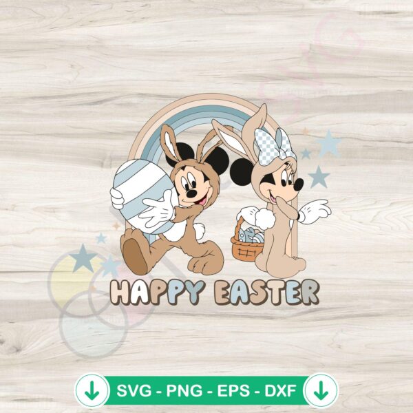 Happy Easter Day Mickey and Minnie Bunny SVG file for cricut