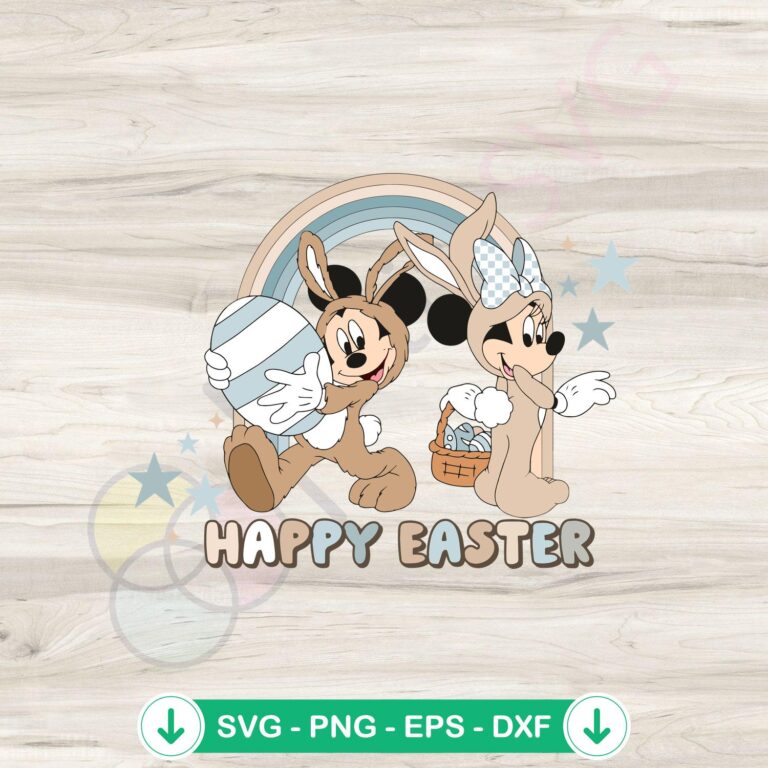 Happy Easter Day Mickey and Minnie Bunny SVG file for cricut