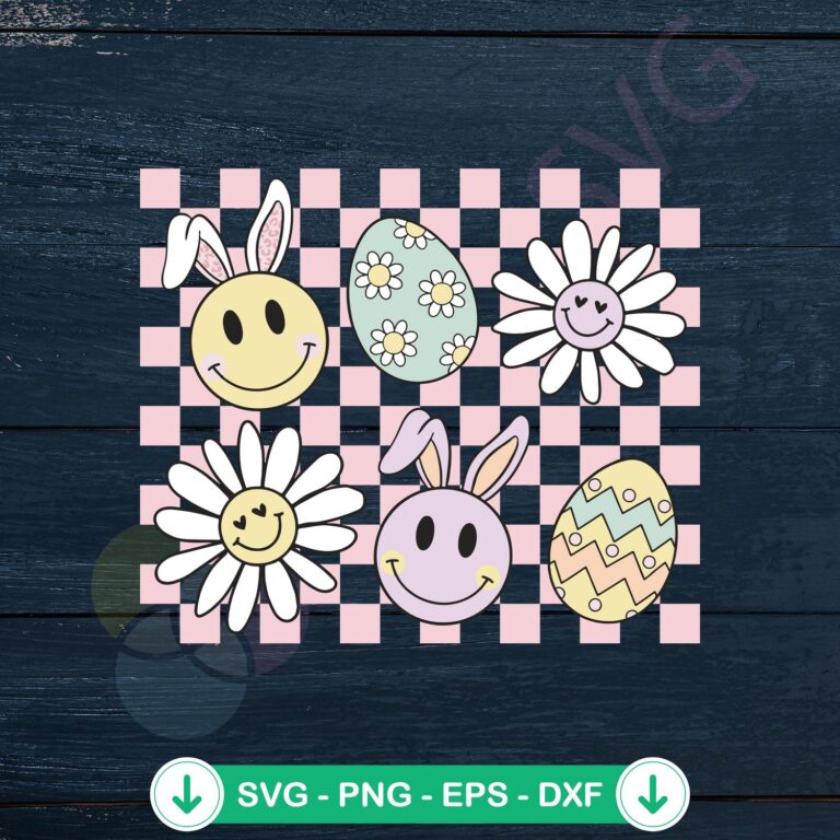 Cute Easter Bunny Daisy Egg SVG file for cutting machine