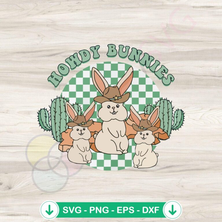 Howdy Bunny Retro Vibes SVG Graphic Designs for Kids | Digital Files 2 Howdy Bunny Retro Vibes SVG file for kids - cricut svg cutting file