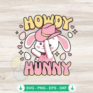 Howdy Easter Day bunny cowgirl svg file for cricut