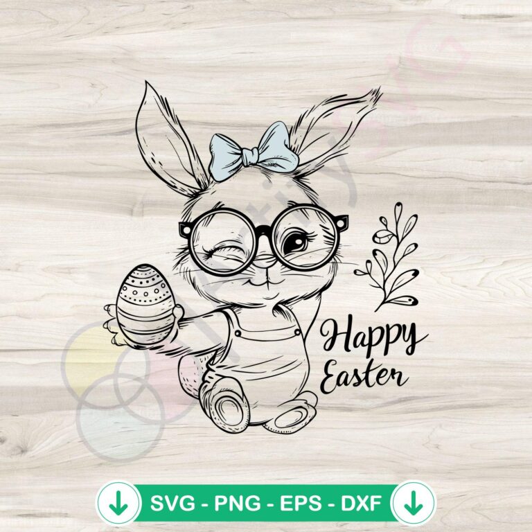 Vintage Easter Bunny Eggs SVG Clipart - Happy Easter Design 2 Vintage Easter Bunny Eggs SVG file for Cricut cutting