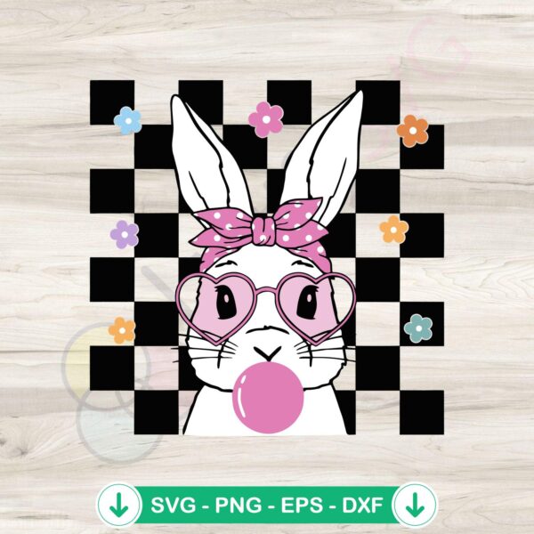 Retro Easter Bunny Checkerboard svg file for cricut cutting