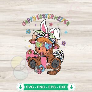 Happy Easter Highland Cow SVG file for cricut cutting machine