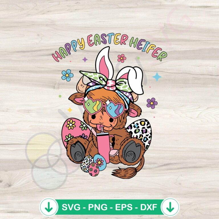 Happy Easter Highland Cow SVG file for cricut cutting machine