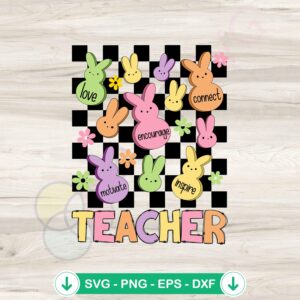 Checkerboard Teacher Bunny Love Connect SVG file for Cricut