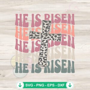 Retro He Is Risen Easter Cross SVG file for Cricut
