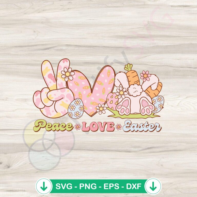 Retro Peace Love Easter Bunny SVG file for cricut and cutting
