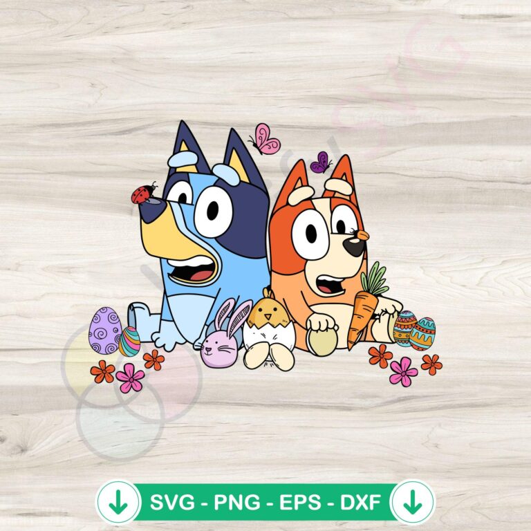 Funny Bluey Bingo Easter Eggs SVG Clipart - Playful Easter Bunny Graphics 2 Funny Bluey Bingo Easter Eggs SVG file for cutting machines