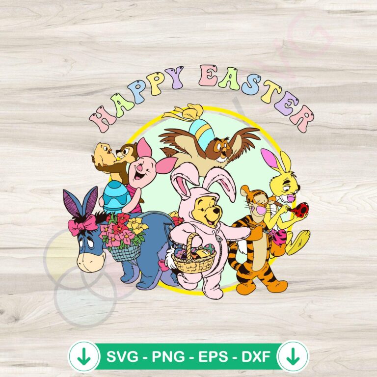 Happy Easter Winnie The Pooh Friends SVG Clipart - Festive and Adorable Easter Designs 2 Happy Easter Winnie The Pooh Friends SVG file for cutting machine