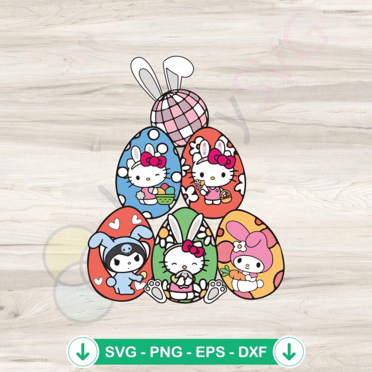 Happy Easter Bunny Kitty Eggs SVG Clipart - Festive Digital Design 2 Happy Easter Bunny Kitty Eggs SVG file for crafting and cutting