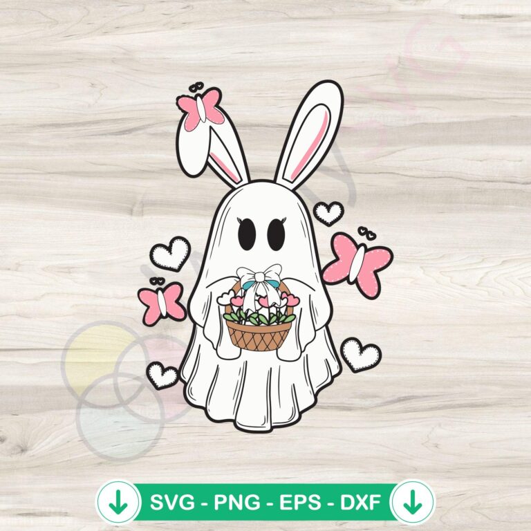 Retro Easter Ghost Rabbit SVG Digital Download - Vintage Bunny Halloween Clipart 2 Retro Easter Ghost Rabbit SVG file for Cricut, cutting file