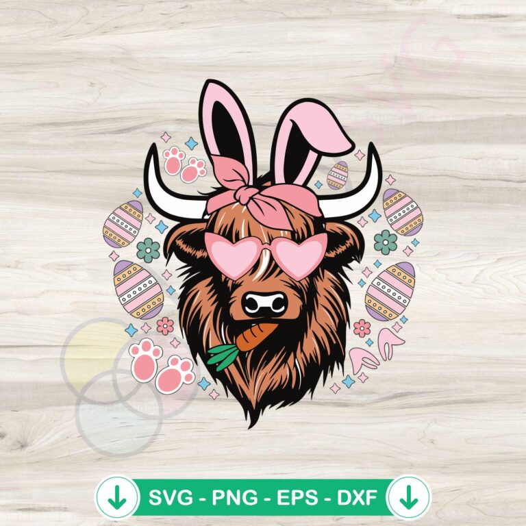 Groovy Highland Cow Easter Egg SVG Clipart - Fun Easter Graphics 2 Groovy Highland Cow Easter Egg svg file, cutting file for crafts