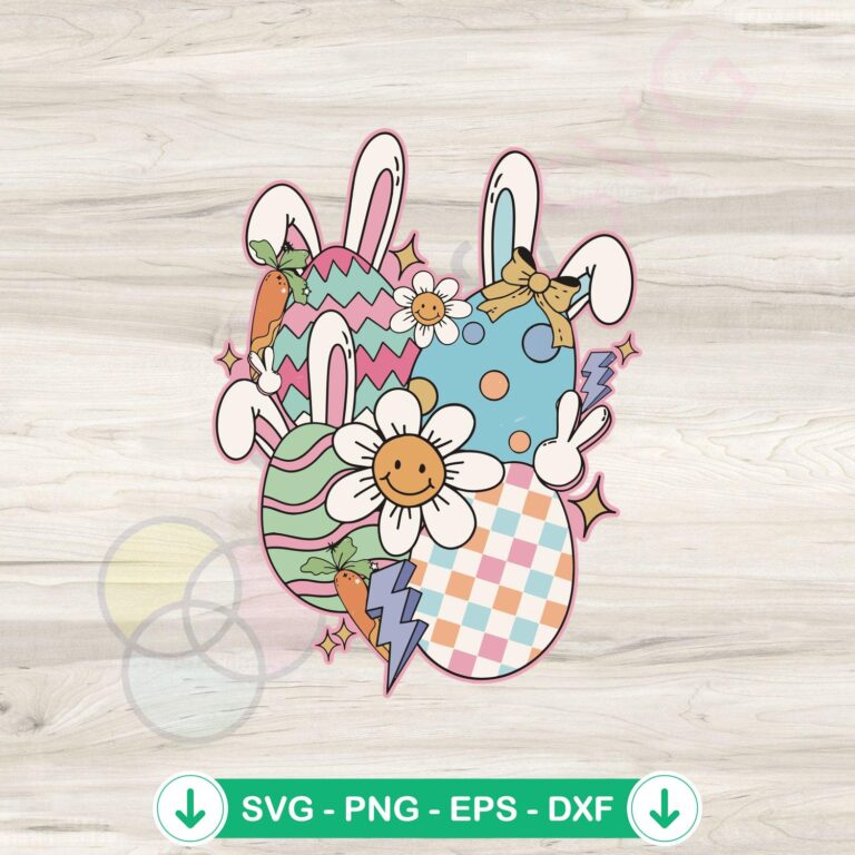 Happy Easter Bunny Eggs PNG Files for Cricut - Groovy Designs 2 Happy Easter Bunny Eggs SVG file for Cricut cutting machine