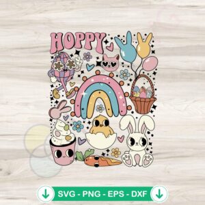 Hoppy Easter Doodles Bunny Rainbow Egg svg file for cricut