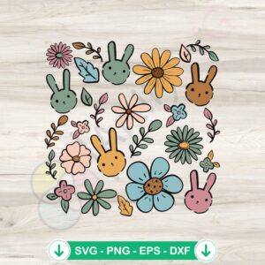 Vintage Boho Easter Flower Bunny svg file for cricut