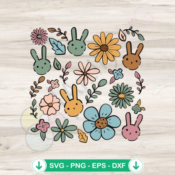 Vintage Boho Easter Flower Bunny svg file for cricut