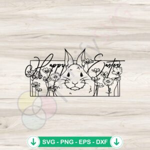 Vintage Happy Easter Floral Bunny SVG file for cricut