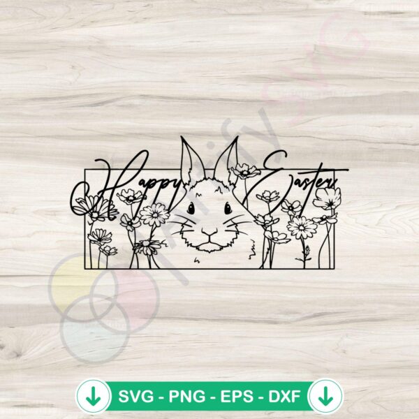 Vintage Happy Easter Floral Bunny SVG file for cricut