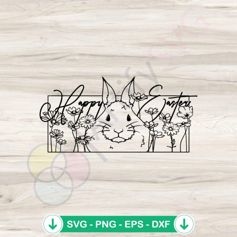 Vintage Happy Easter Floral Bunny SVG file for cricut