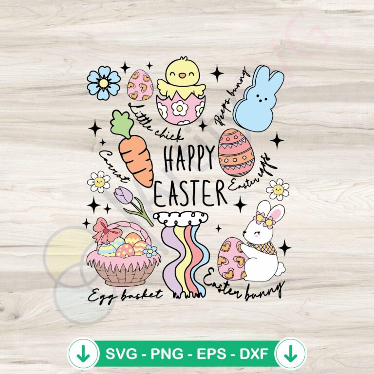 Cute Happy Easter chick and bunny svg file, cricut cutting file